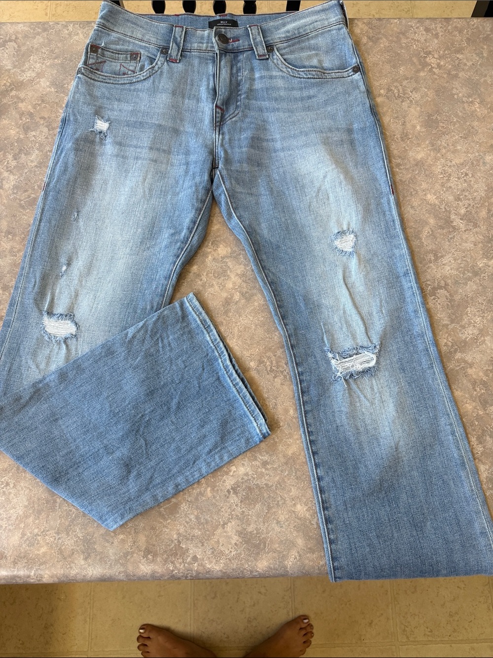 True Religion Women’s Light Wash Distressed Jeans - Casual Straight Leg Like New